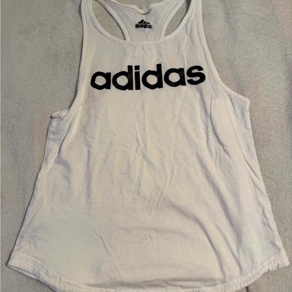 Adidas White Sleeveless Relaxed Tank Top